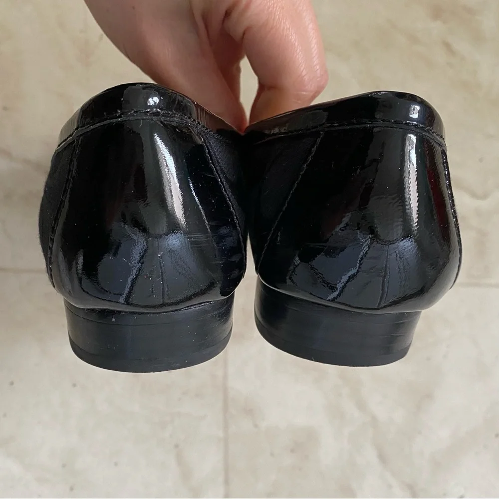 Coach Ella Signature Black Patent Leather Monogram Logo Flats Loafers Size 6B